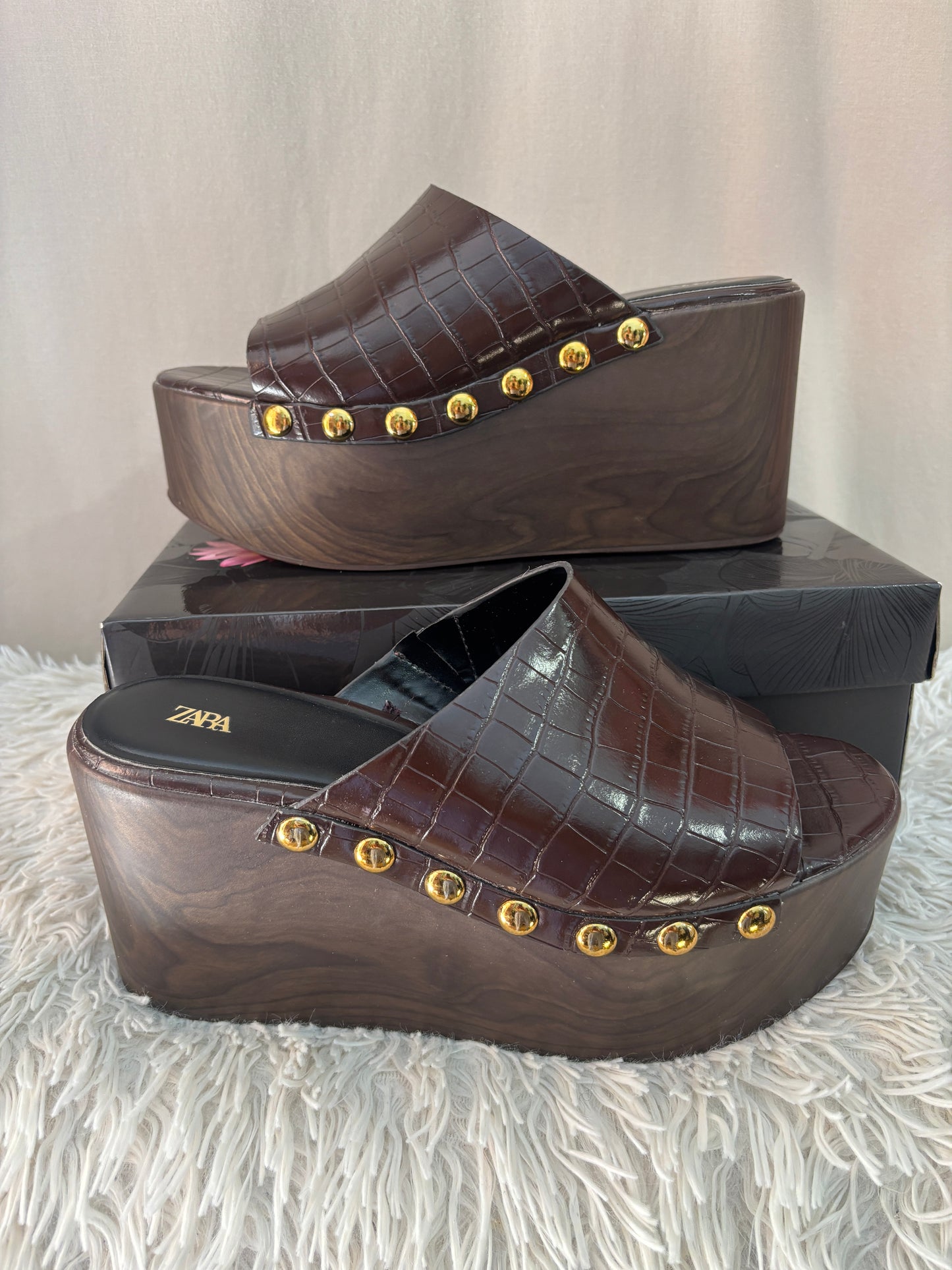 Zara mules compensées marron effet crocodile - Taille 39