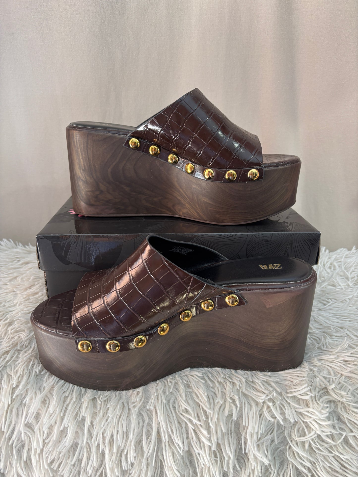 Zara mules compensées marron effet crocodile - Taille 39