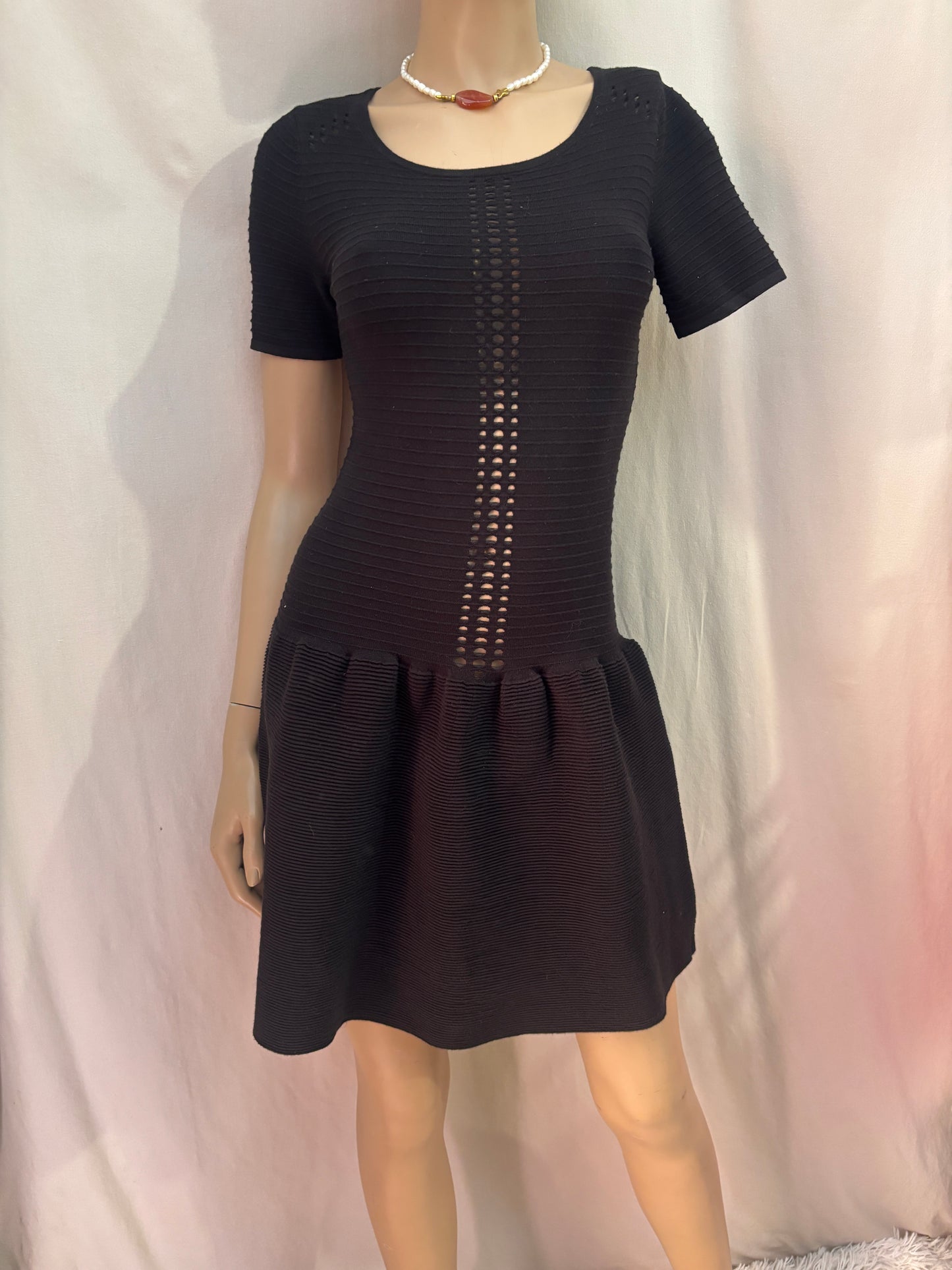 Maje robe en maille ajourée noire - Taille 1