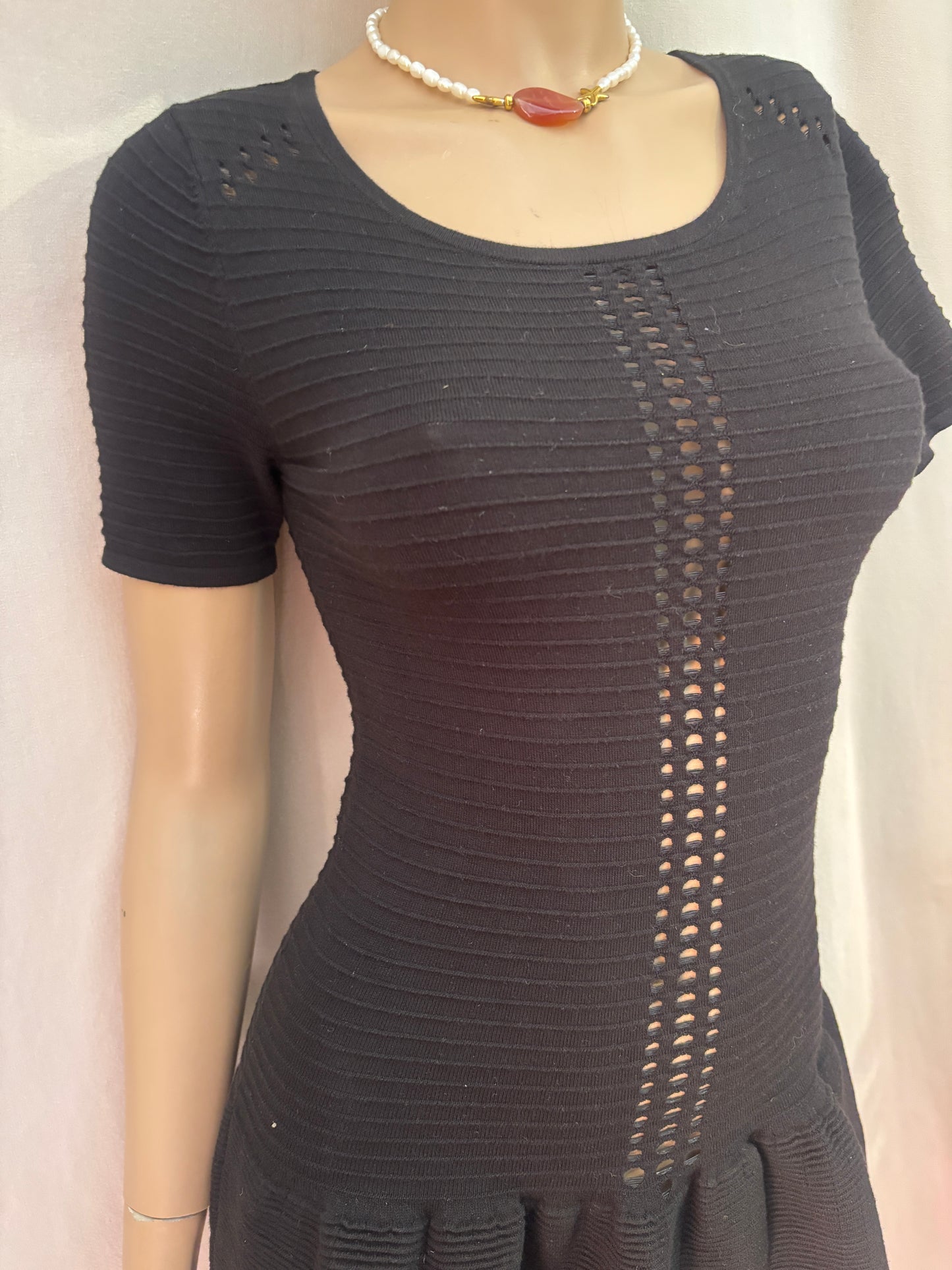 Maje robe en maille ajourée noire - Taille 1