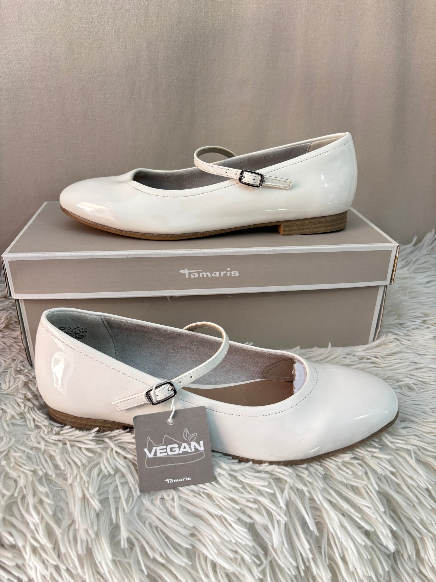 Ballerines Tamaris Blanches Vernies à Bride - Neuves avec boîte - Taille 37