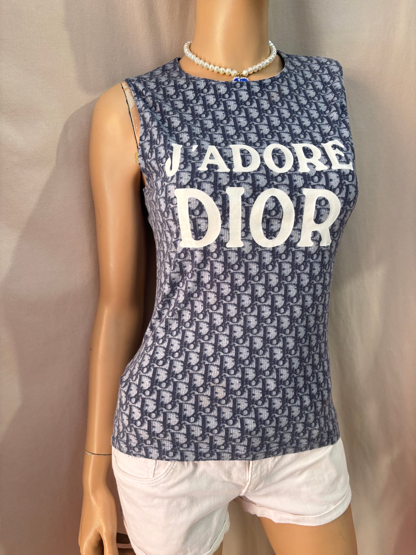Top Christian Dior J'Adore Dior Monogram Bleu - Taille 40 - Made in France, en coton stretch