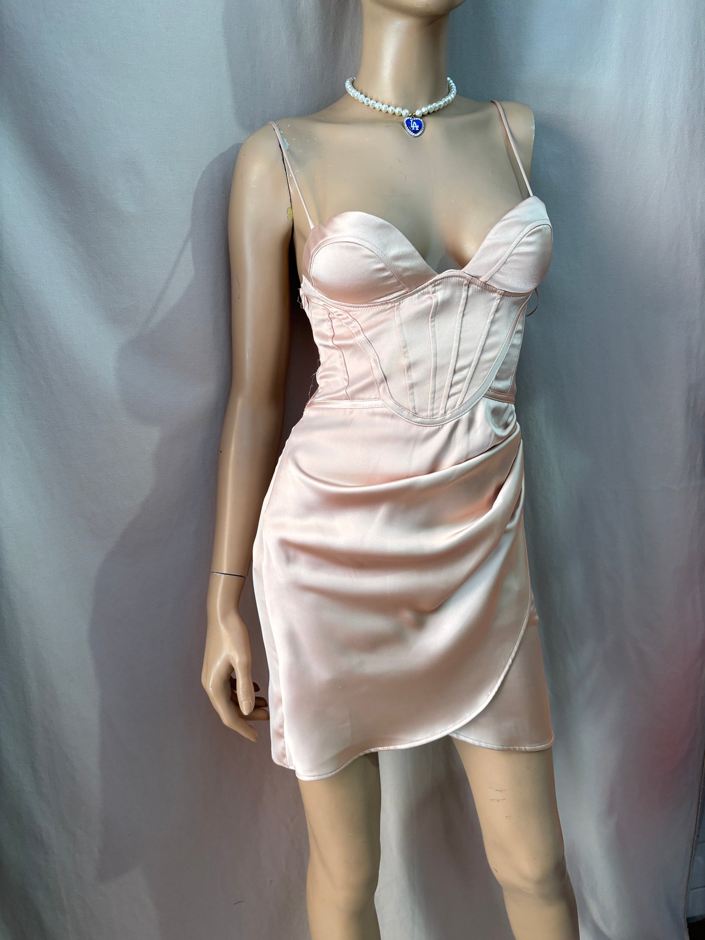 Robe Zara Satinée Rose Poudré Effet Corset - Neuve avec Étiquette - Taille XS