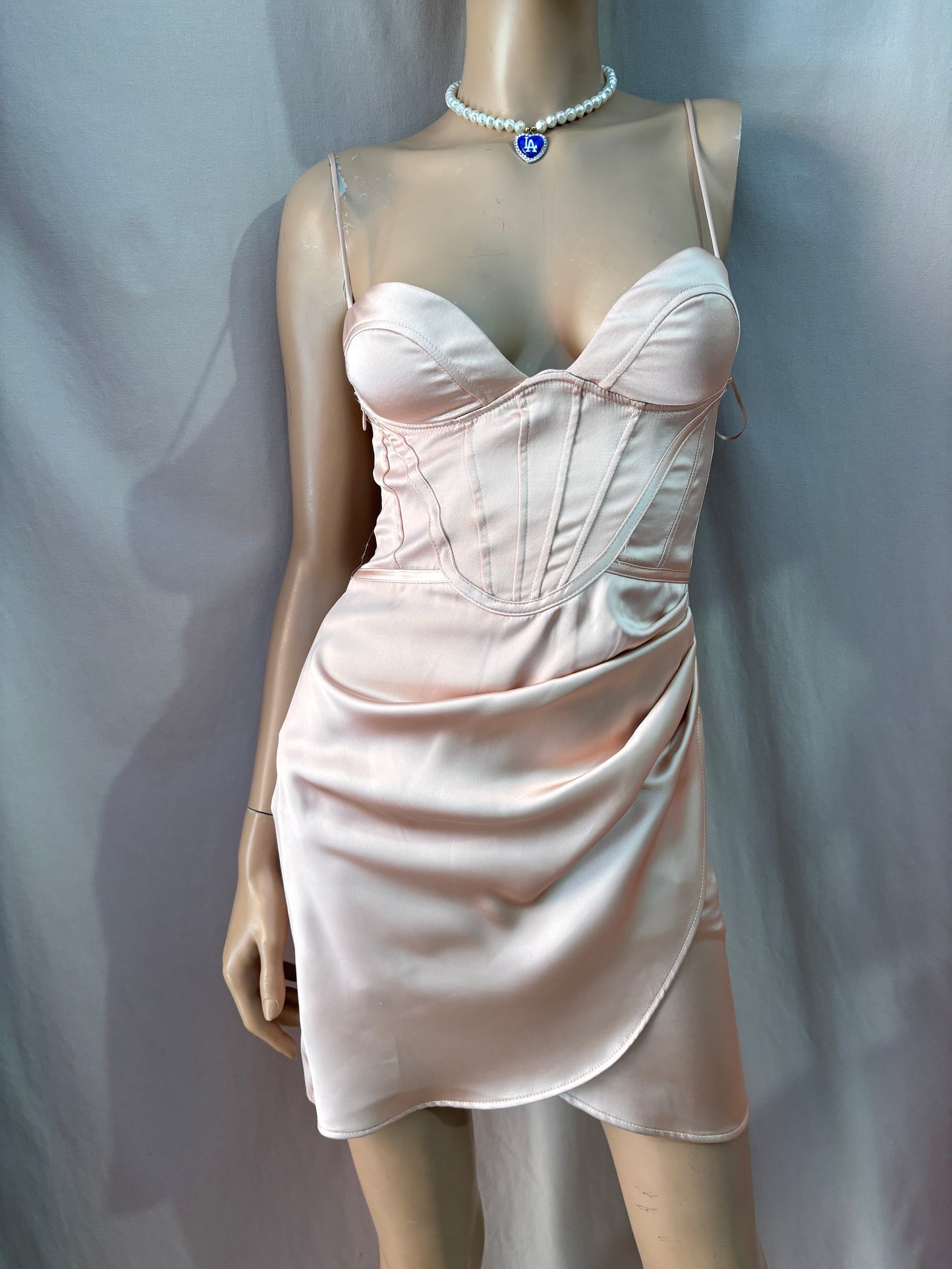 Robe Zara Satinée Rose Poudré Effet Corset - Neuve avec Étiquette - Taille XS
