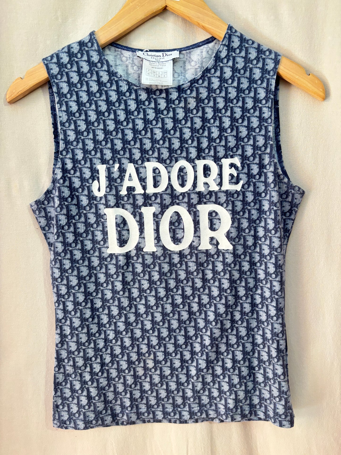 Top Christian Dior J'Adore Dior Monogram Bleu - Taille 40 - Made in France, en coton stretch