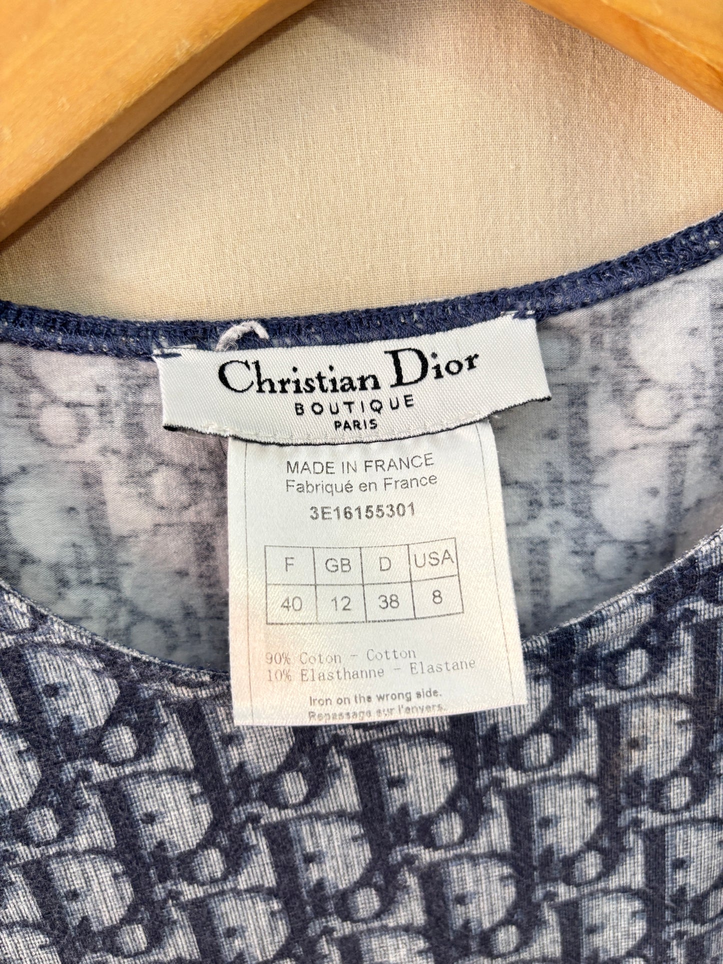 Top Christian Dior J'Adore Dior Monogram Bleu - Taille 40 - Made in France, en coton stretch