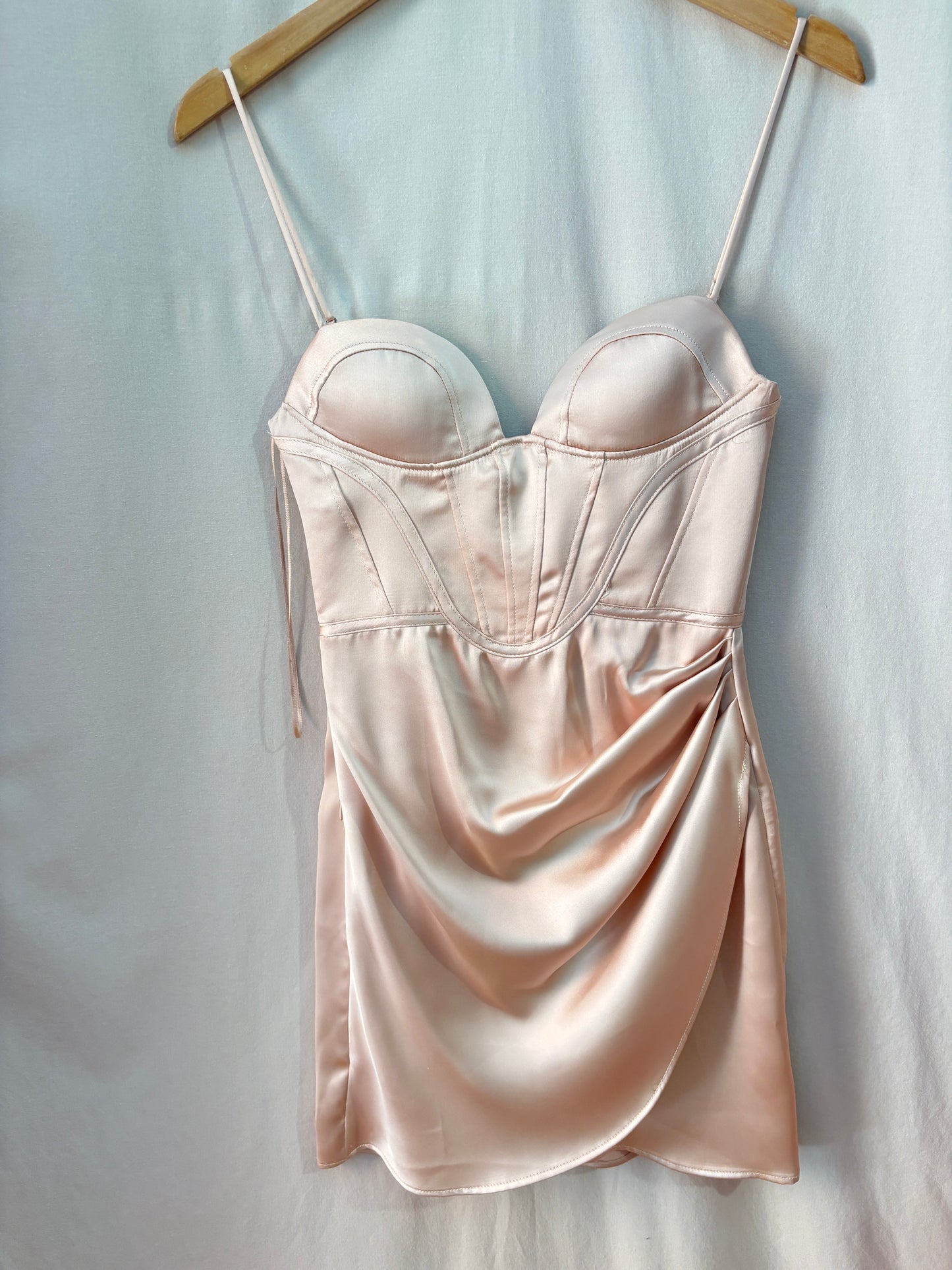 Robe Zara Satinée Rose Poudré Effet Corset - Neuve avec Étiquette - Taille XS