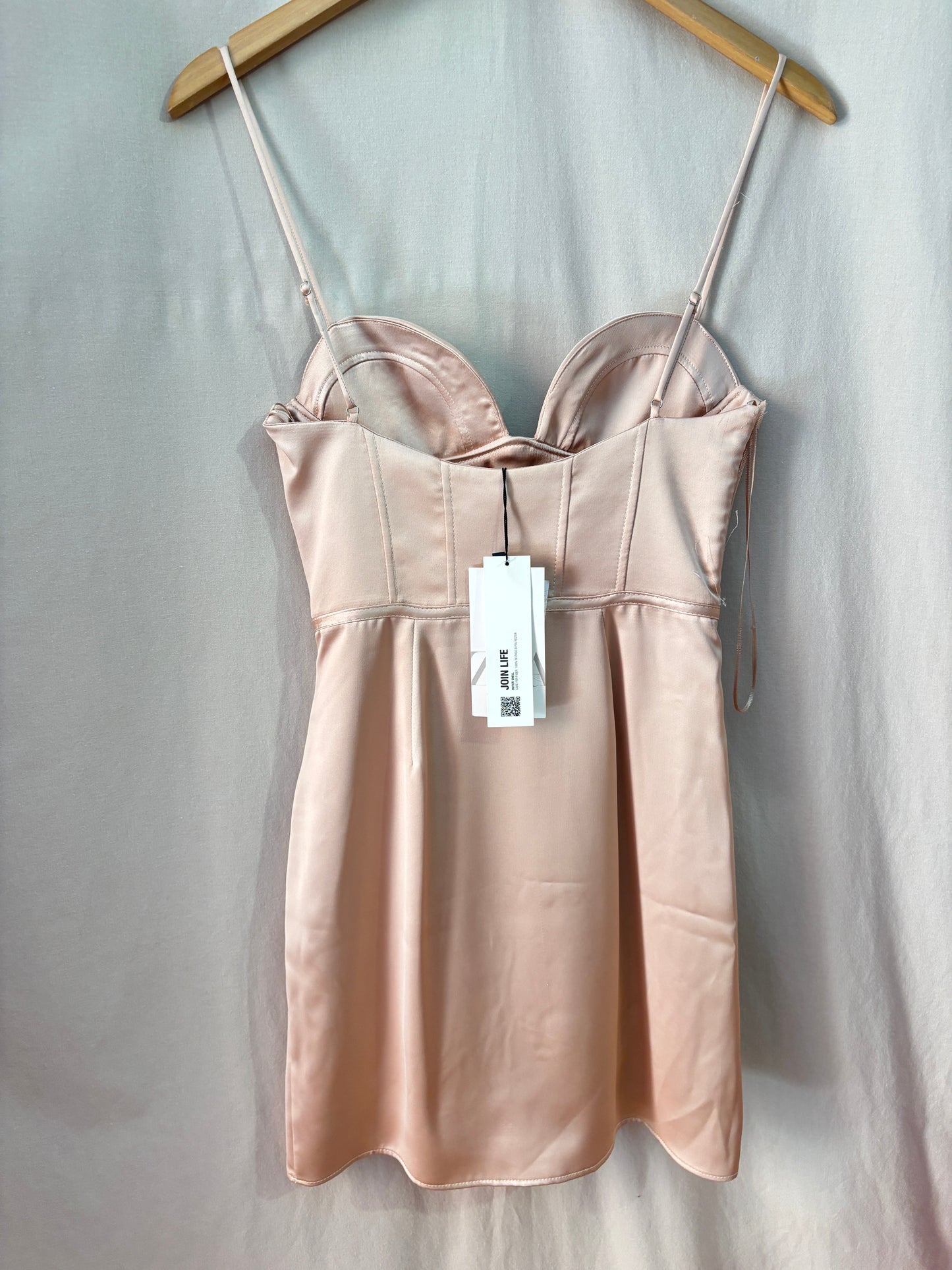 Robe Zara Satinée Rose Poudré Effet Corset - Neuve avec Étiquette - Taille XS
