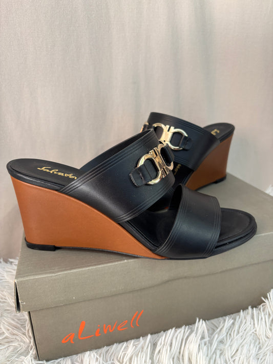 Salvatore Ferragamo Gancini sandales compensées Cuir noir Taille 38 (7 1/2 C )