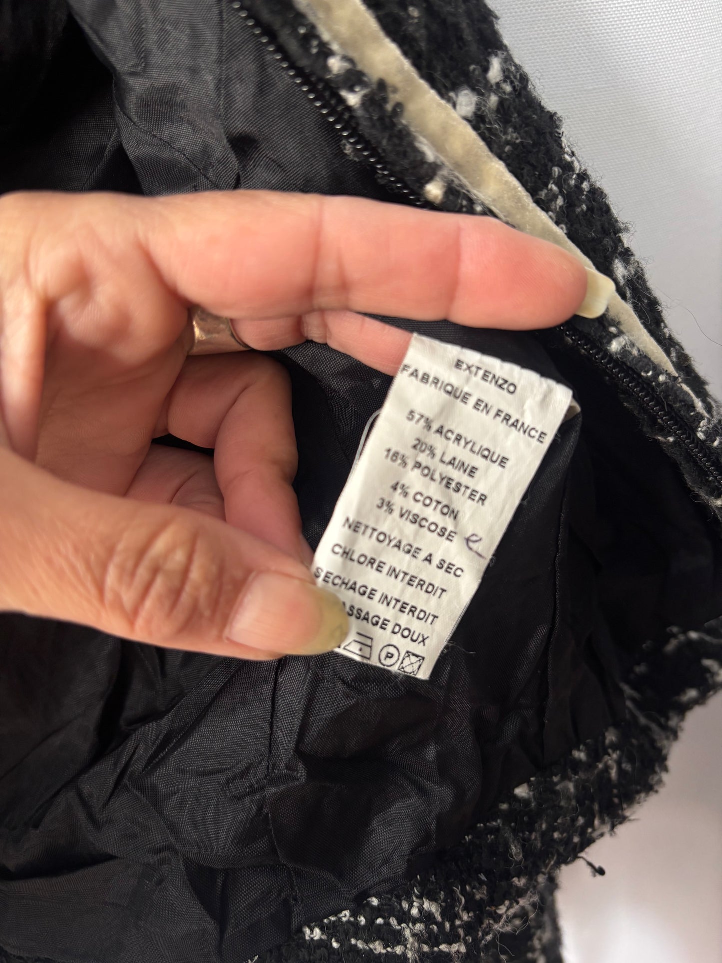 Extenzo - Veste tweed noir et écru - Fabriquée en France Taille 38