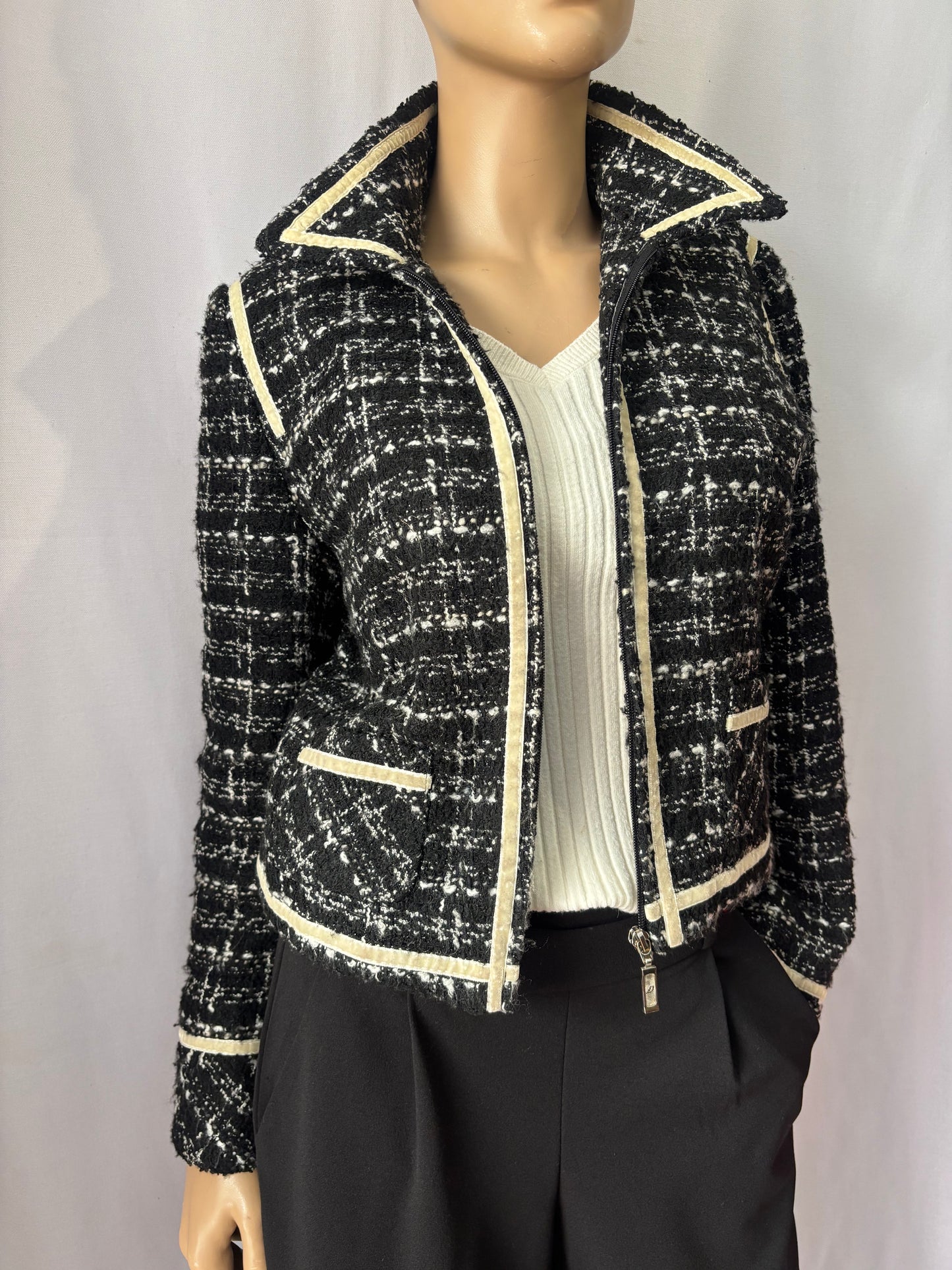 Extenzo - Veste tweed noir et écru - Fabriquée en France Taille 38