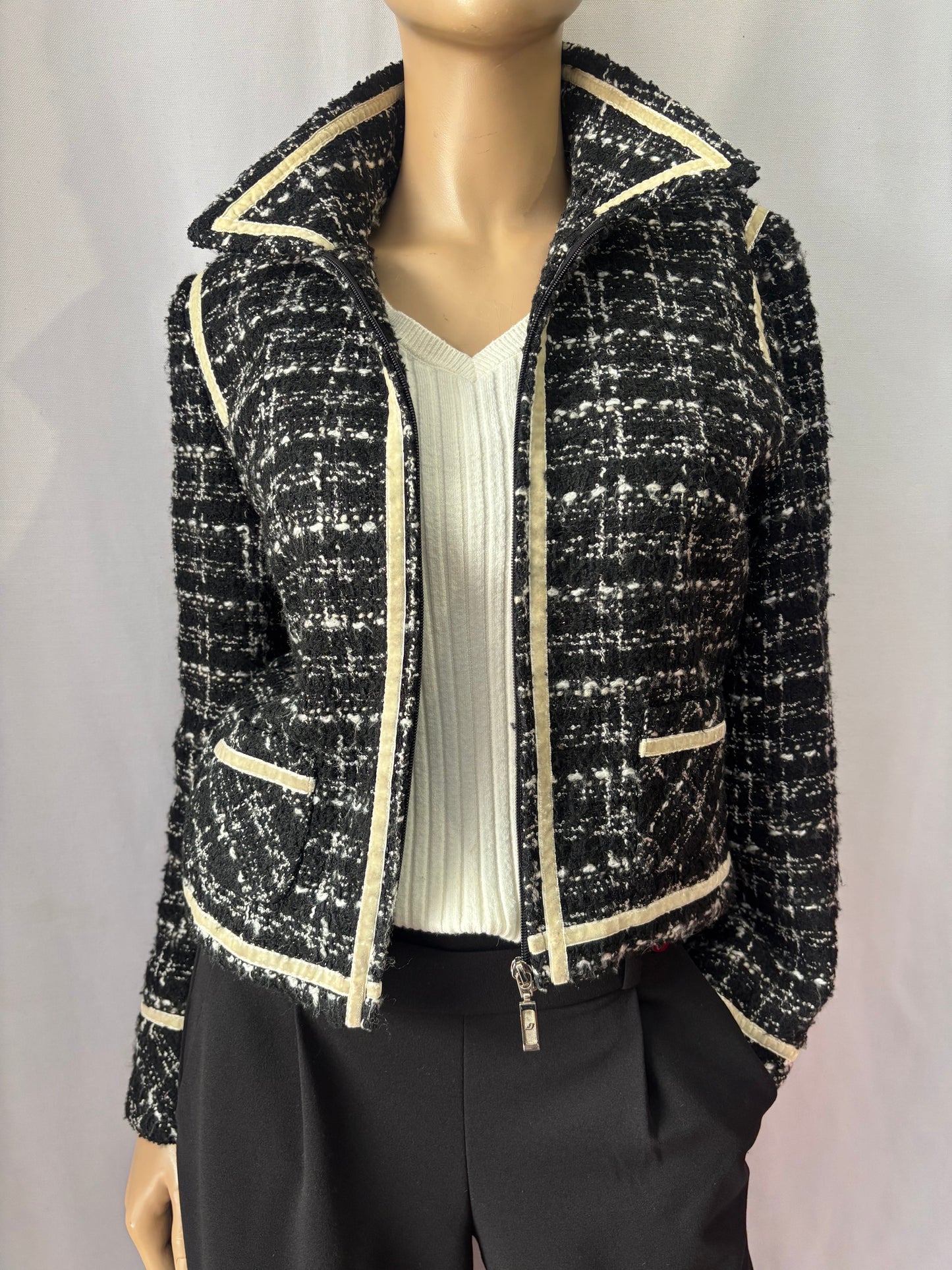Extenzo - Veste tweed noir et écru - Fabriquée en France Taille 38