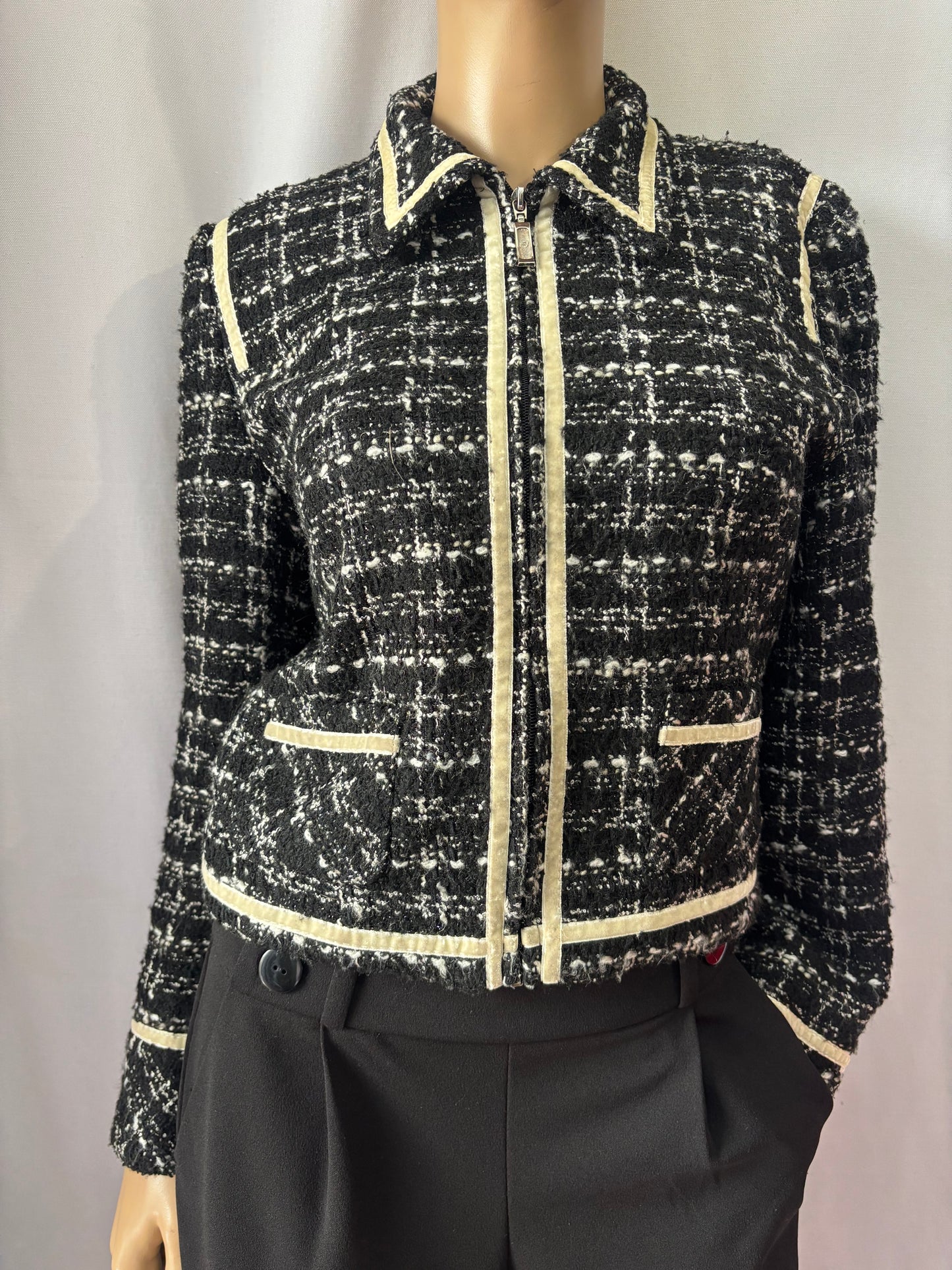 Extenzo - Veste tweed noir et écru - Fabriquée en France Taille 38