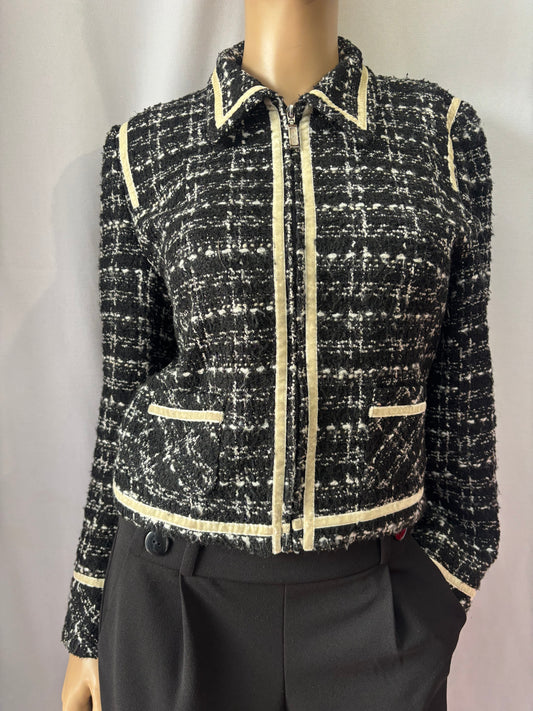 Extenzo - Veste tweed noir et écru - Fabriquée en France Taille 38